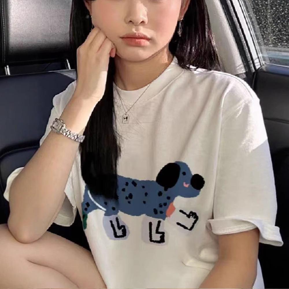Summer new cartoon dog print design short-sleeved T-shirt women's casual loose and cute versatile bottoming top