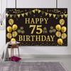 Trgowaul 75th Birthday Backdrop Gold and Black 5.9 X 3.6 Fts Happy Birthday Party Decorations Banner for Women Men Photography Supplies Background