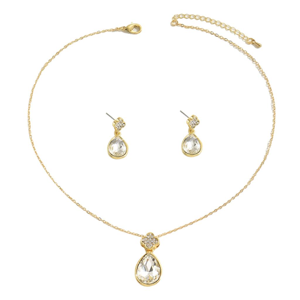 Simple Women's Geometric Stud Earrings Necklace Set Water Drop Set Diamond Design Collarbone Chain Jewelry