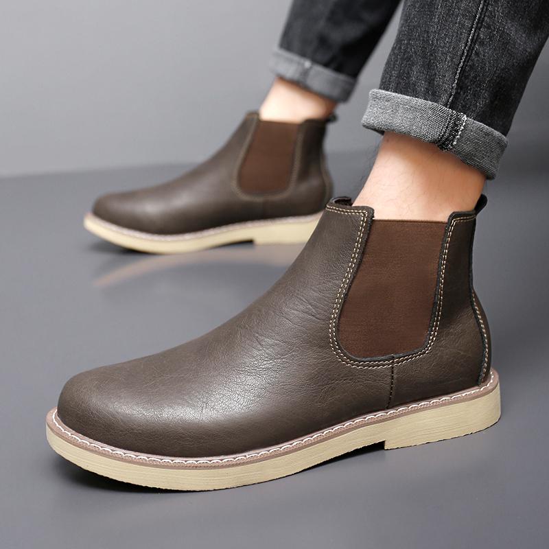 Fashion Men Retro Cowboy Boots PU European and American Business Office High Quality Chelsea Boots Outdoor Training Boots Size 38-48