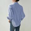 Frühling Sommer Damen Blusen Shirts Lady Casual Langarm Turn-down Blau Streifen Tops