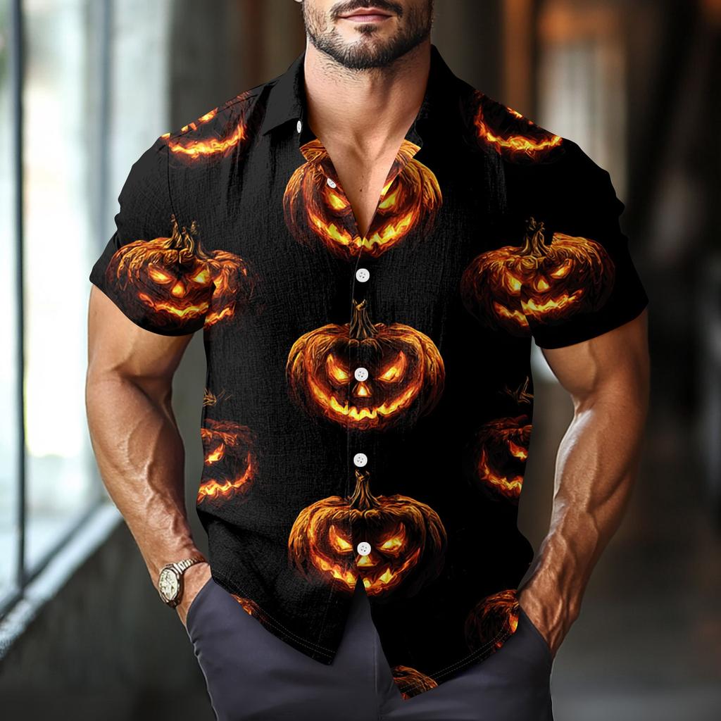 Men's Fashion Casual Loose Halloween Printed Short Sleeve Shirt