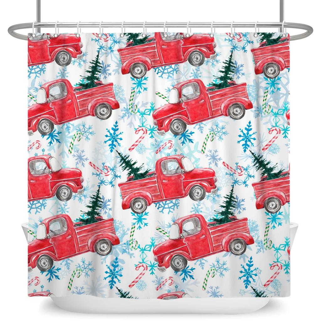 Merry Christmas Snowman Shower Curtains Waterproof Bath Curtain Santa Claus Snowflake for Bathroom Home Decor with Hooks
