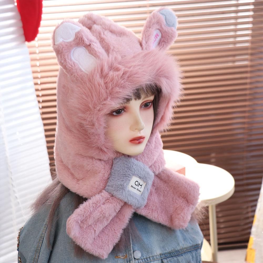 Ear Protection Winter Beanie Winter Fluffy Hat Leisure Bib Scarf Hat  Streetwear