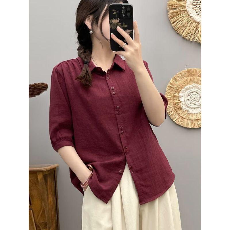 

Рукав Три четверти рукава Двухслойная хлопковая пряжа Детский хлопок Чистый хлопок Заостренный воротник Две пуговицы Однотонный Дышащая Летняя Рубашка с коротким рукавом Wine red L 65.00 kg-77.50 kg wear