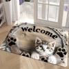 Cute Cartoon Black Cat Print Doormat Funny Cat Welcome Carpet Soft Non-Slip Entryway Carpet for Kitchen Bathroom Living Room