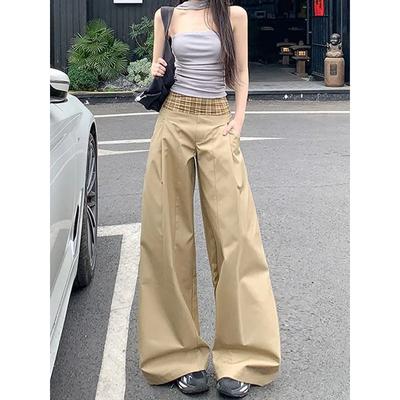 Women's High Waist Wide Leg Cargo Pants Khaki Casual Loose Fit Trousers