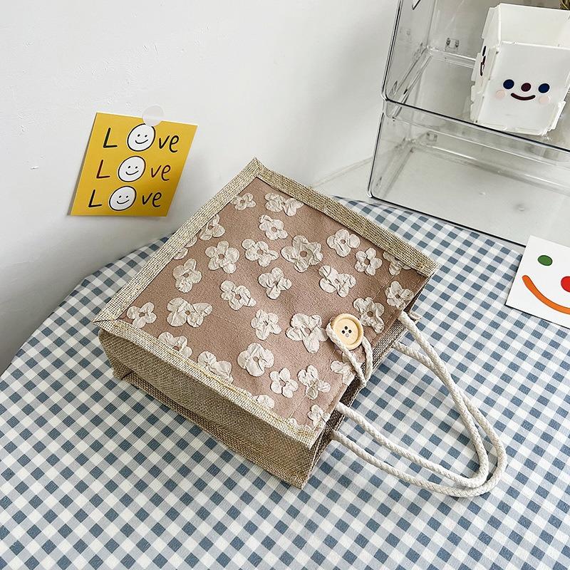 Net Red Floral Canvas Bag Tote Bag Female Style To Work with Rice Simple Out with Bento