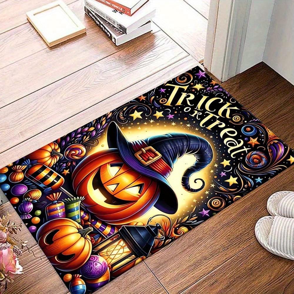 

1pc Halloween Pumpkins and Candies Area Rug, Slip-Resistant, Easy-Clean, Stain-Resistant, Perfect for Cozy Living Rooms, Bedrooms, Kitchens, 60cm by 90cm