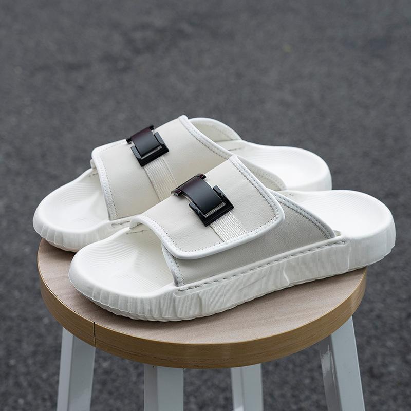 Summer new men's one-word drag men's drag high-end leather fashion outer wear shoes casual beach shoes men's thick soles