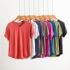 Damen Kurzarm T-Shirt V-Ausschnitt Japanisches Lässiges Oberteil Gerippter Strick Einfarbige Sommer Übergröße Schlankmachendes Basic T-Shirt