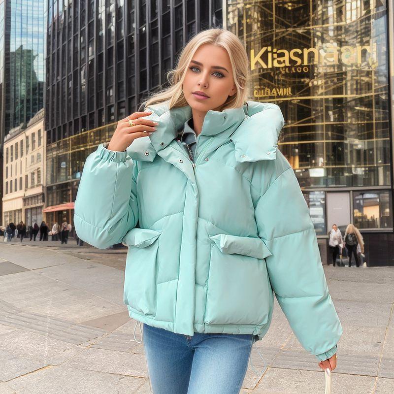2026 YJKDYK Giacca Corta Invernale da Donna in Cotone Donna Taglia Larga 2 Tasche con Cappuccio Addensata Calda Cappotti Parka da Donna Colore Puro Top