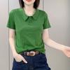2024 Women's Summer Polo Collar Slimming Casual Korean Style Short Sleeve Top