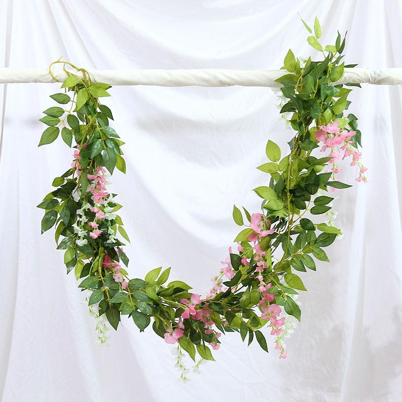 Artificial Plant Ivy Wisteria Flowers Vine Garland Room Home Room Garden Valentine's Decora Wedding Wreath Arch Outdoor YardGift