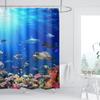 Ocean Underwater Shower Curtain - Colorful Tropical Fish & Coral Reef 72x72 Inch, Waterproof Sea Life Décor with 12  Hooks