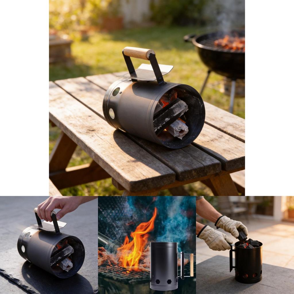 Modern Fire Starter Bucket For Charcoal Barbecue Outdoor Cooking With High Grade Powder Coated Material