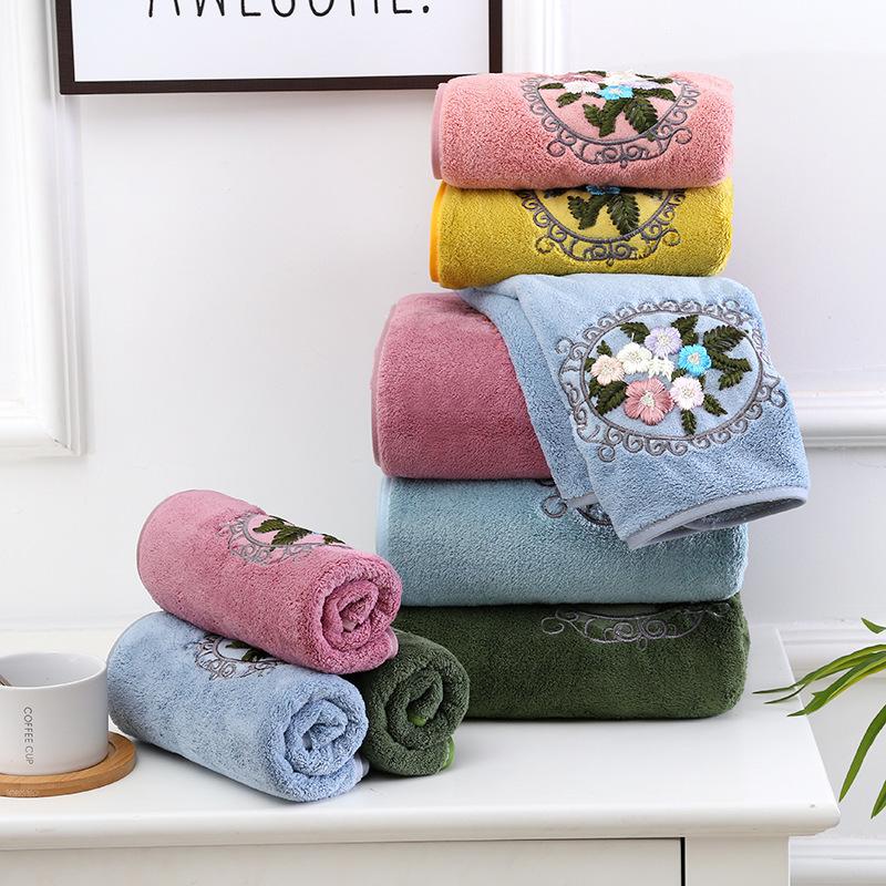 Mirror Flower High-density Coral Fleece Towel Bath Towel Mother Towel Home Face Towel Soft and Absorbent