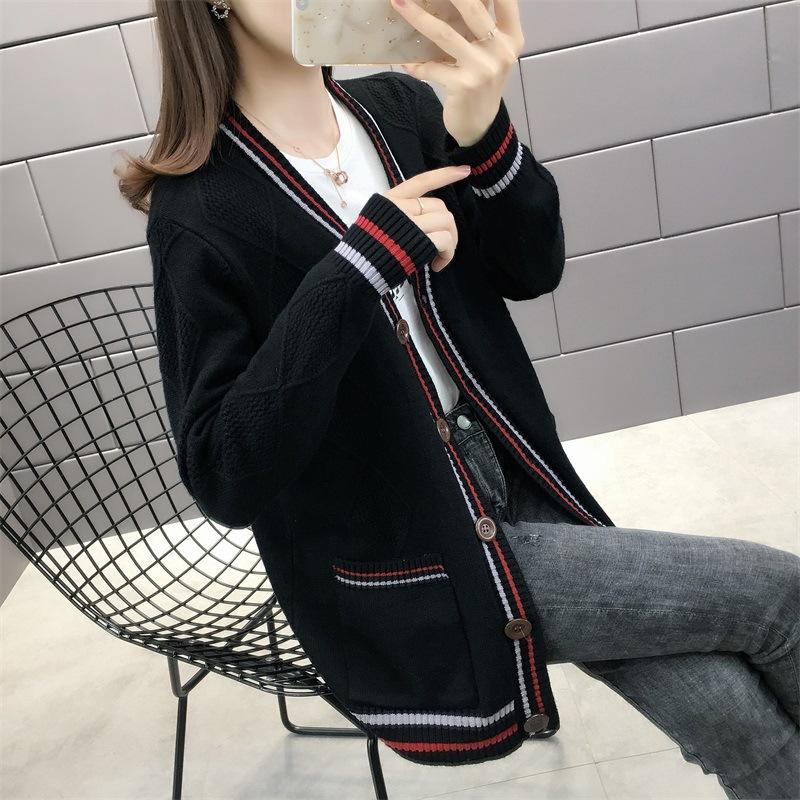 New Spring Autumn Korean Loose Sweater Women Coat Solid Knitting Outwear Female Casual Pockets Open Stitch Cardigan