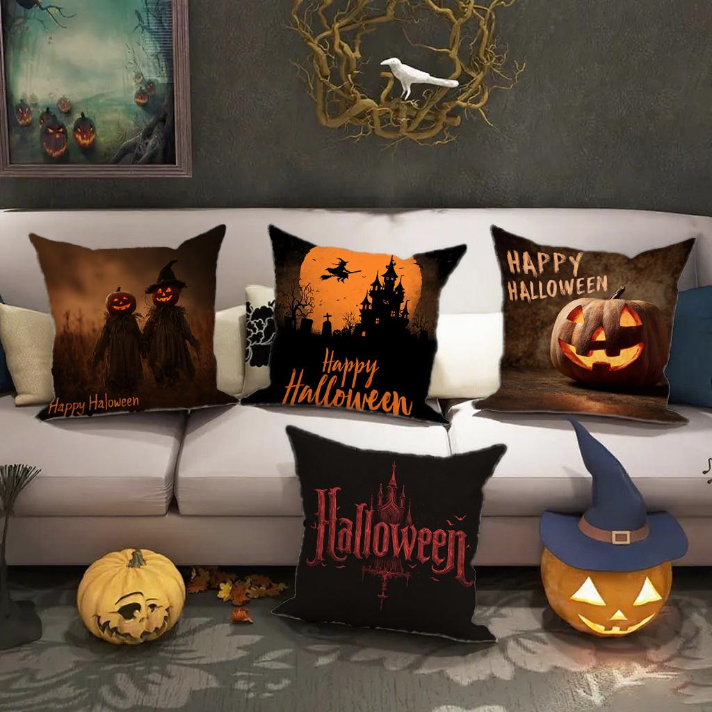 Halloween Pumpkins & Witch PillowcaseSuitable for Sofa Car Bedroom Decorative Cushion Cover Pillow Cover