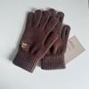 Women's Wool Gloves In Autumn and Winter Korean Cute Bear Embroidery Knitted Touch Screen Student Warm Riding Gloves Windproof