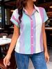 Women's Summer New Arrival Lapel Striped Short-Sleeve Fashion Shirt Top