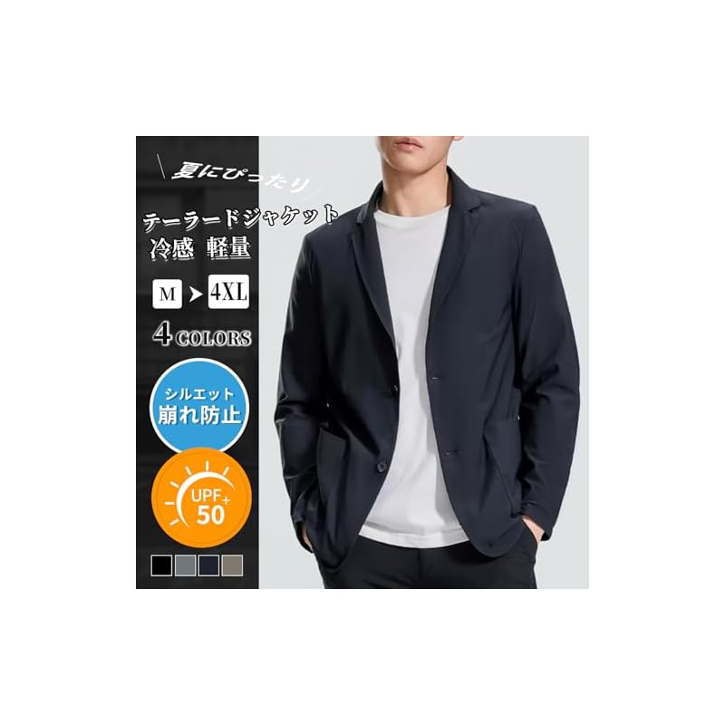 [22 Wear] Men's Summer Jacket, Business Suit, UV Protection, Cool, Tailored, Casual, Cooling Fabric, Stretch, Two-Button, Slim Fit Outerwear (Navy,