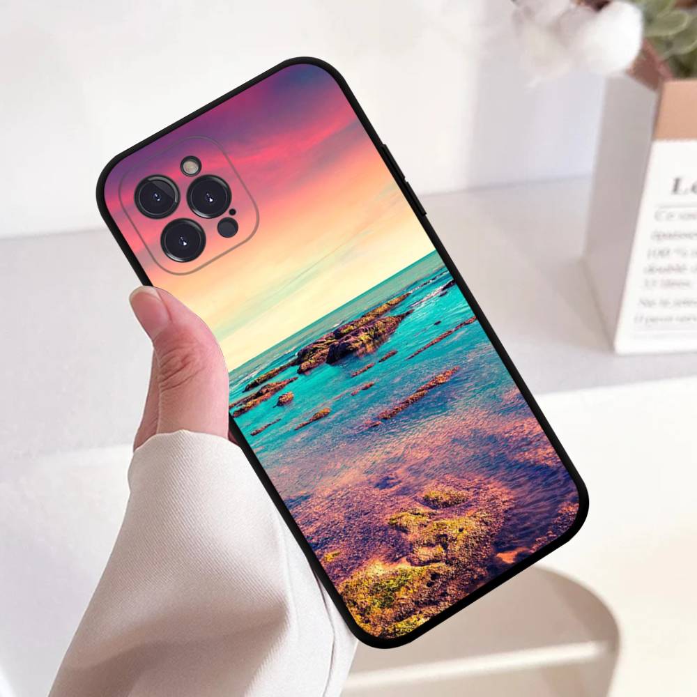 Sea Blue Sky Beach Anime Black Soft Silicone Phone Case For Iphone17 Air 16 15 14 13 12 11 Mini Pro Max Plus
