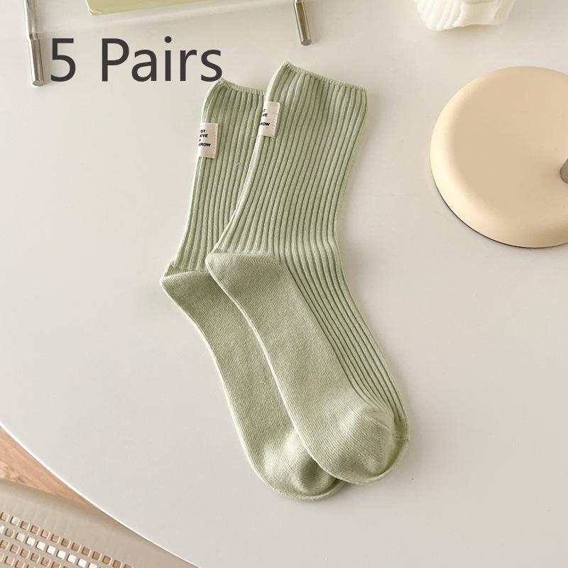 5 Pairs of Women's Spring and Summer New Cotton Heel Cloth Label In The Tube Pile Socks