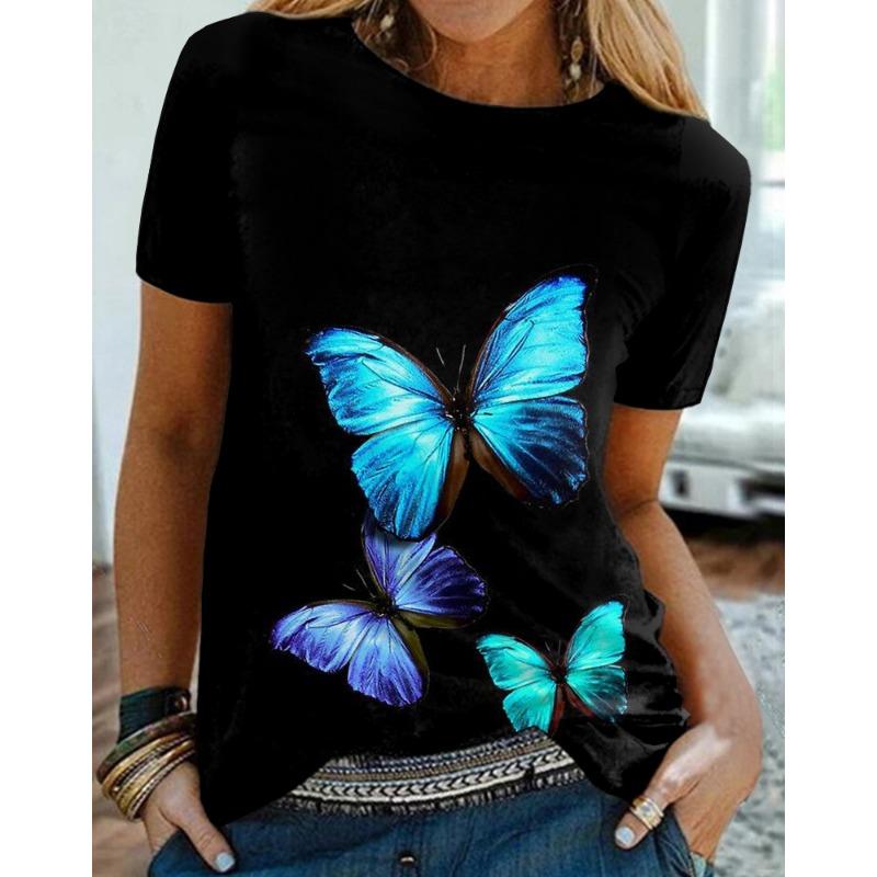 Summer Round Neck 3D Animal Print Top Fashionable Casual Short Sleeved Women's T-shirts