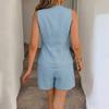 Summer New Style Fresh Business Casual Linen V-neck Blazer and Shorts Set