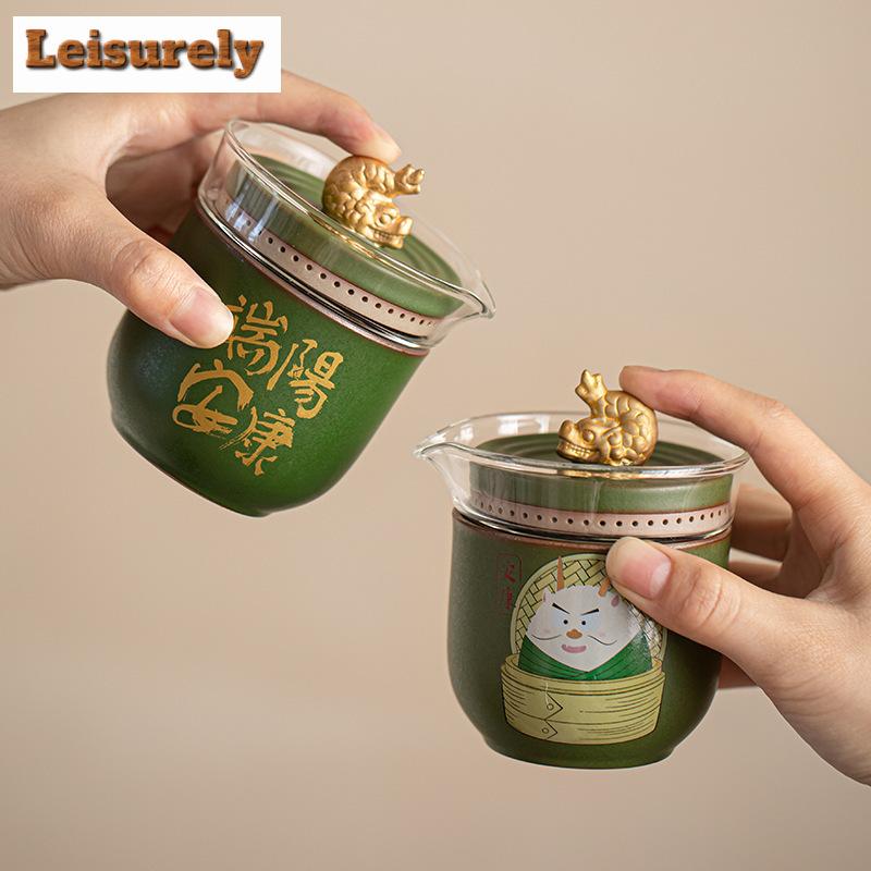 Cestovní čajová souprava pro Dračí lodě Starožitná 1 konvička 2 šálky Vaření čaje Kempování Přenosná čajová souprava Taška Tote Příslušenství Dekorace