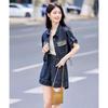 Women's Retro Denim Short Sleeve Cardigan & Shorts Set