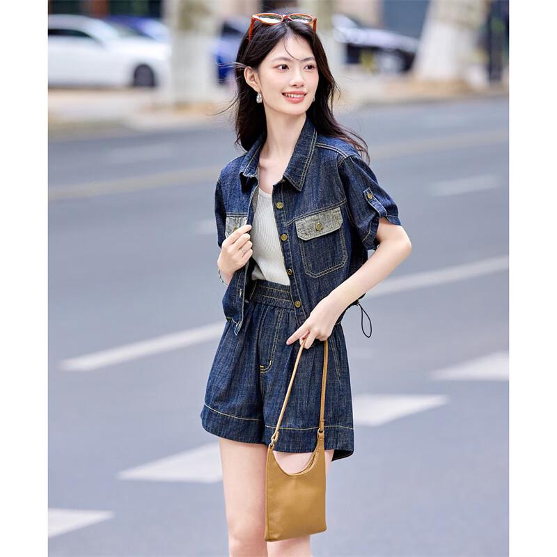 Women's Retro Denim Short Sleeve Cardigan & Shorts Set