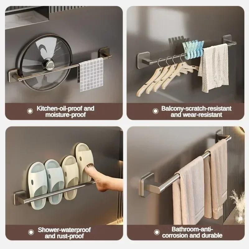 Bathroom Towel Holder White Without Drilling Bathroom Black Towel Rack Towel Bar Self-Adhesive