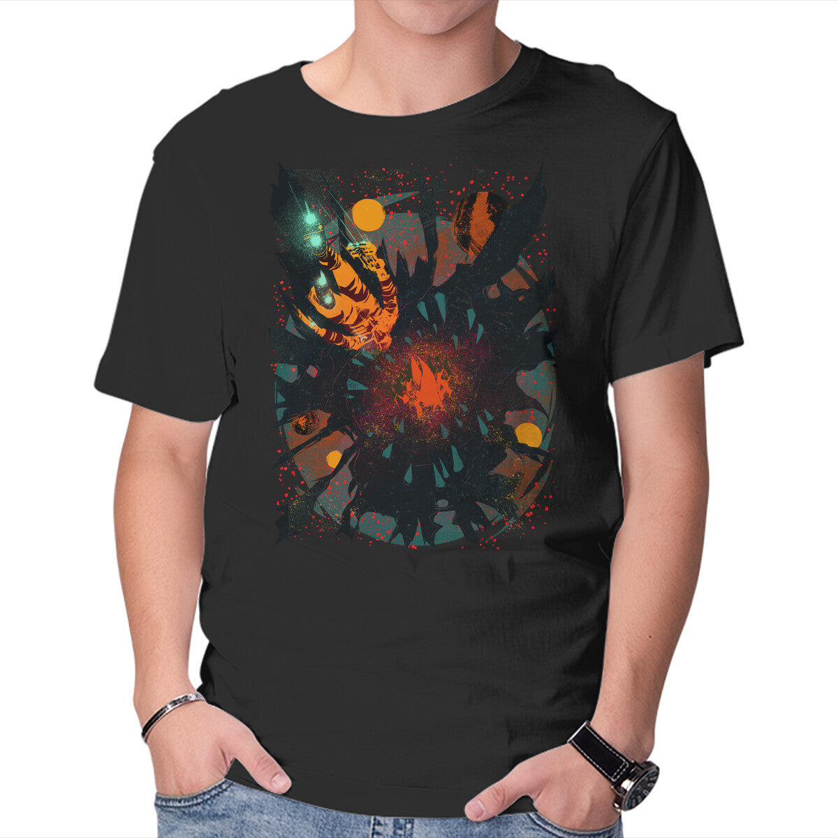 Unisex Crew Neck T-Shirt Space Eater Graphic Short Sleeve Casual Tee XXXXL