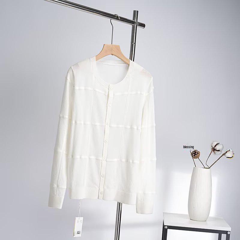 

Spring/Summer Women s Casual Long Sleeve Windowpane Knit Cardigan Extra Small