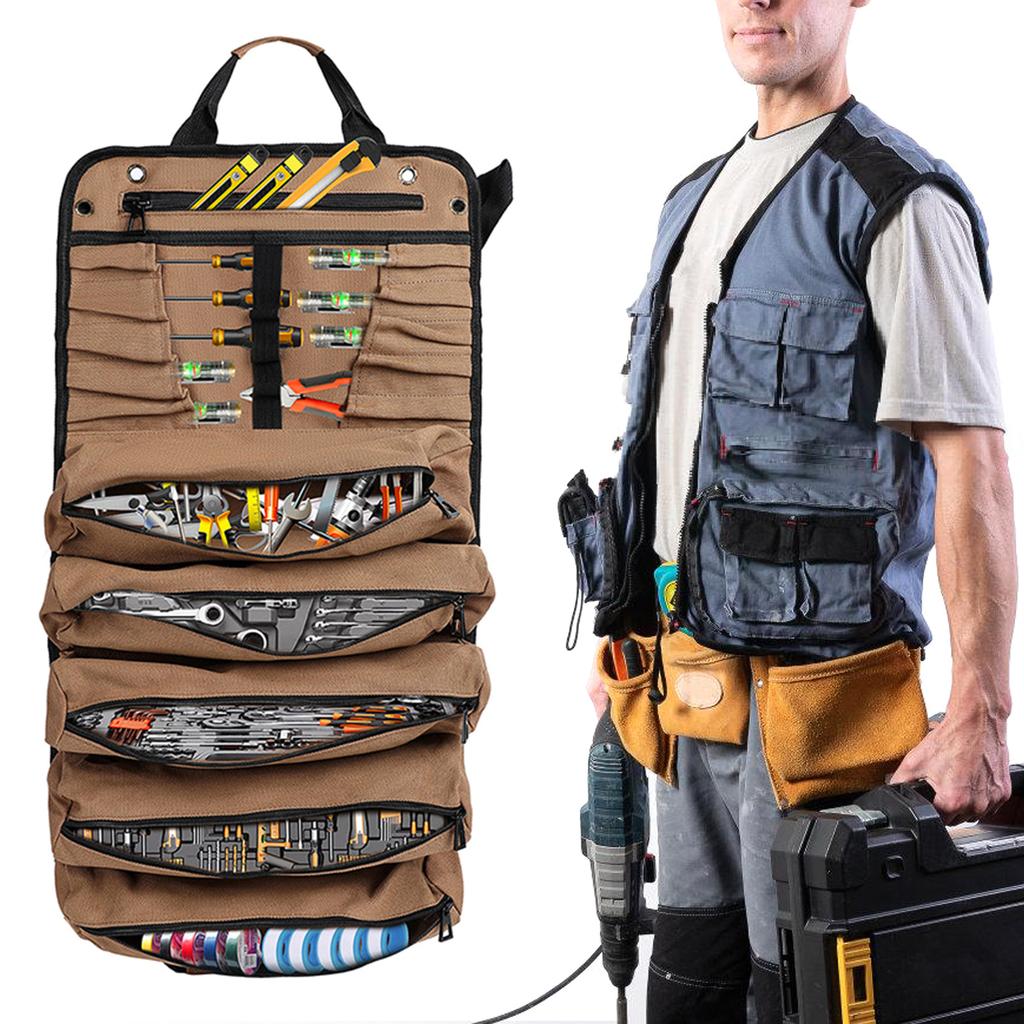 MultiPurpose Canvas Tool Bag Roll UP Tool Bag Tool Organizers with Multiple Pockets for Efficient Storage Easy Access