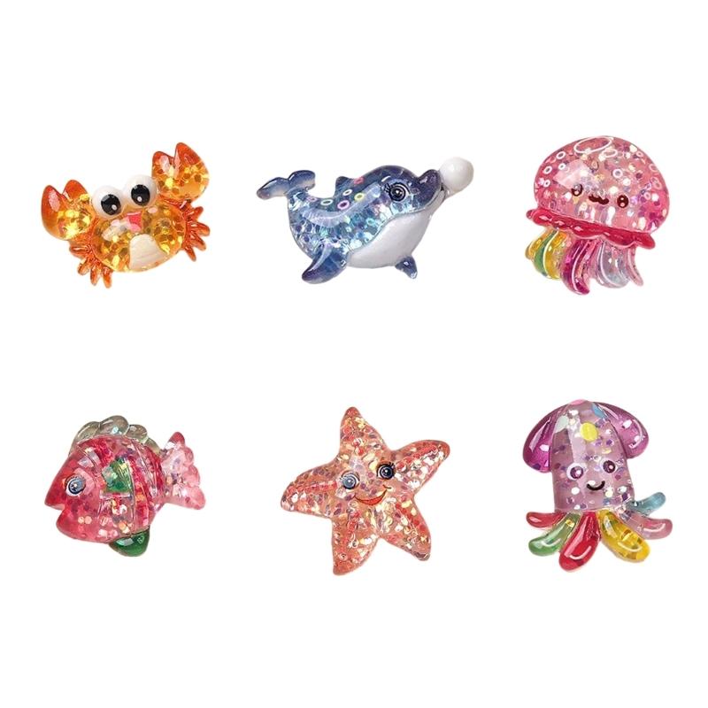 2/6Pcs Resin Sea Animal Figurines Flatback Resin Sea Creature Miniature Ornament for Art Craft Scrapbooking Decoration