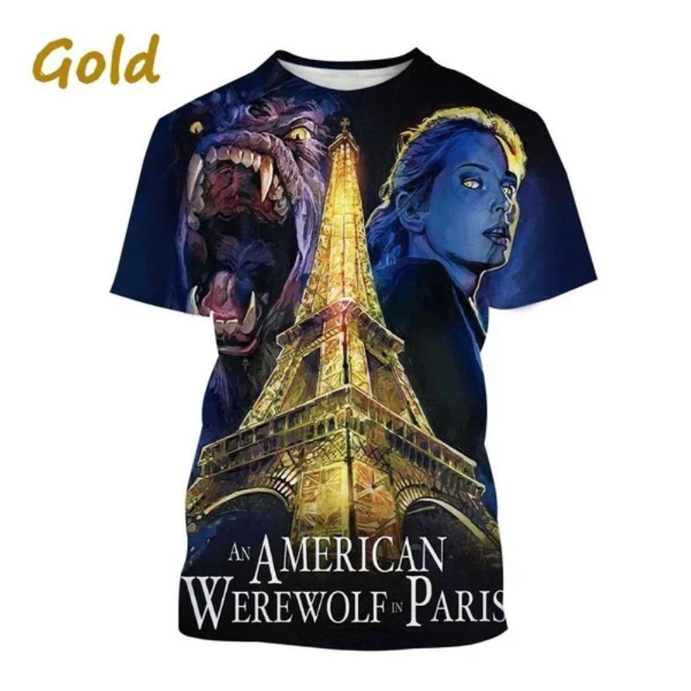Y2K Top American Werewolf 3D Gedrucktes T-Shirt Lustige Freizeit Herrenbekleidung Mode Herren- und Damen Rundhals Kurzarm T-Shirts