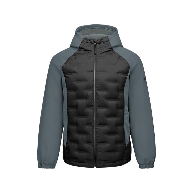 Skechers Windproof Warm Lightweight Fitted Woven Solid Color Spliced Hooded Short Down Jacket Men jackets P425M141-0018 S