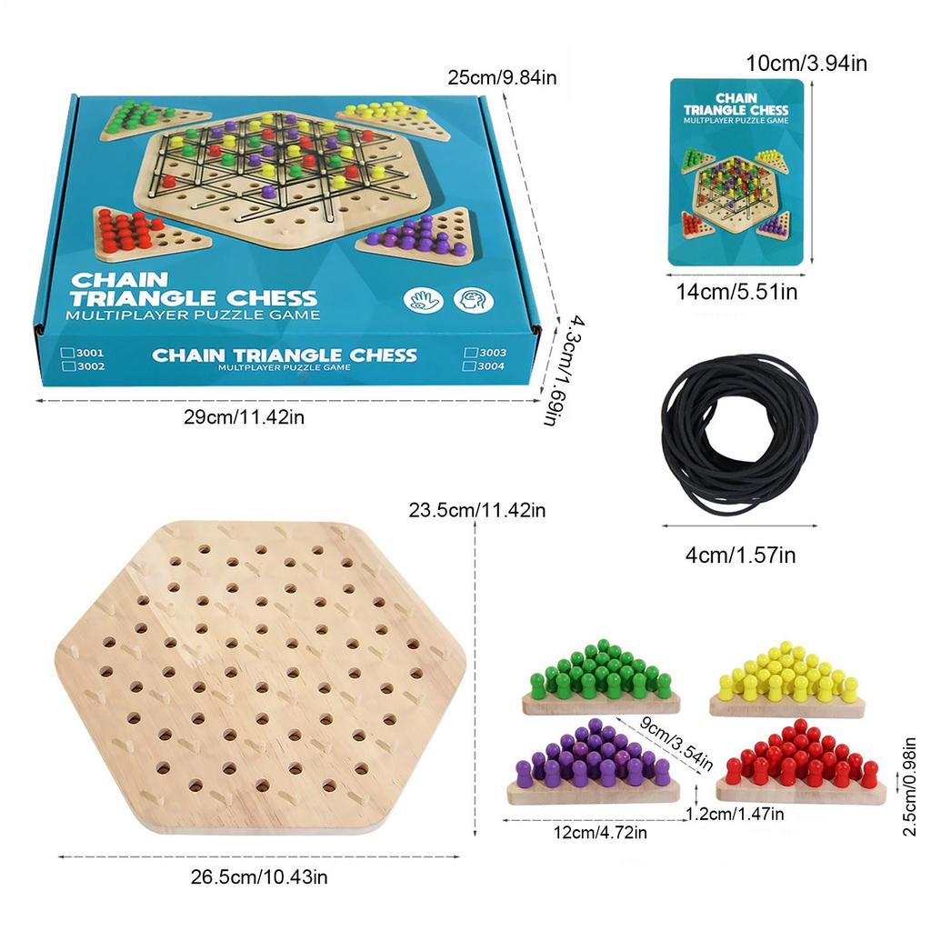 2-4 Players Geometry Chain Chess Puzzle Triangle Chess Desktop Game Rubber Band Training Family Interaction ExerciseThinking Toy