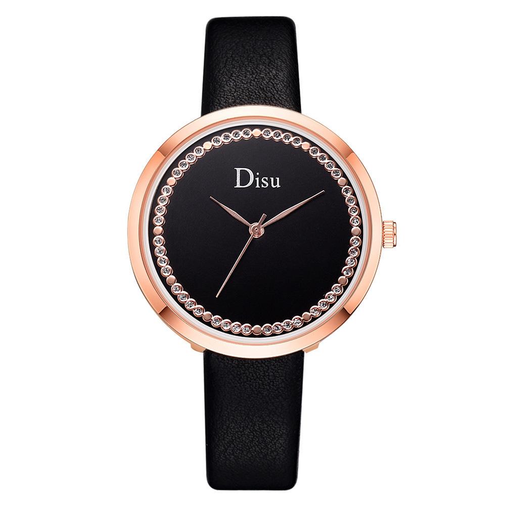 DISU Moda Mujer Reloj de Cuero PU Relojes de Cuarzo de aleación de  Diamantes de Lujo