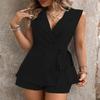 Completo estivo da donna: Gilet e Pantaloncini Set Design Monocolore Laccio Laterale Top Senza Maniche alla Moda Pantaloncini Set Due Pezzi per Donna