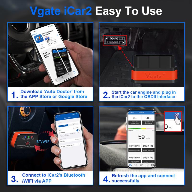 Vgate ICar2 ELM327 Car Diagnostic OBD 2 OBD2 Scanner Auto Tool ICar 2 Bluetooth 3.0 for Android Code Reader PK ELM327 V 1 5