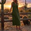 Women Sleeveless Casual V Neck Midi Dress with Zipper and Pockets Relaxed Fit Solid Color Tank Dress