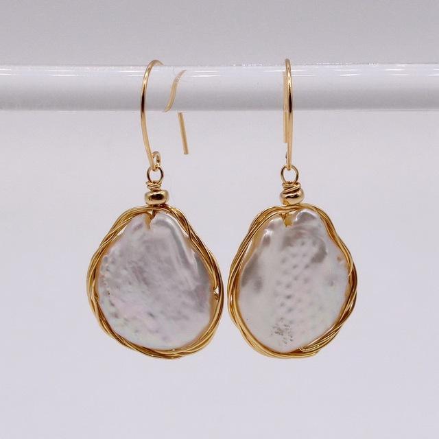 

Серьги ручной работы, серьги-капли из натурального белого пресноводного жемчуга, золотые плетеные серьги, женские уникальные серьги с жемчугом белый