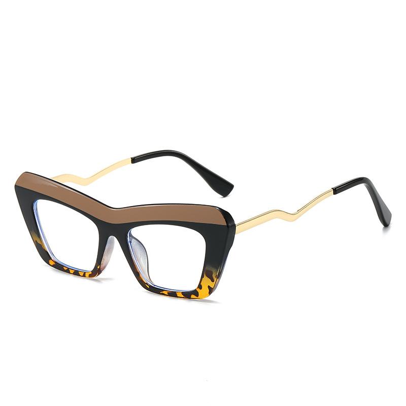 

One-Piece Anti-Blue Glasses Frame, Leopard Print Cat Eye Solid Color, Personalized Flat Glasses Trend White film (anti-blue light)