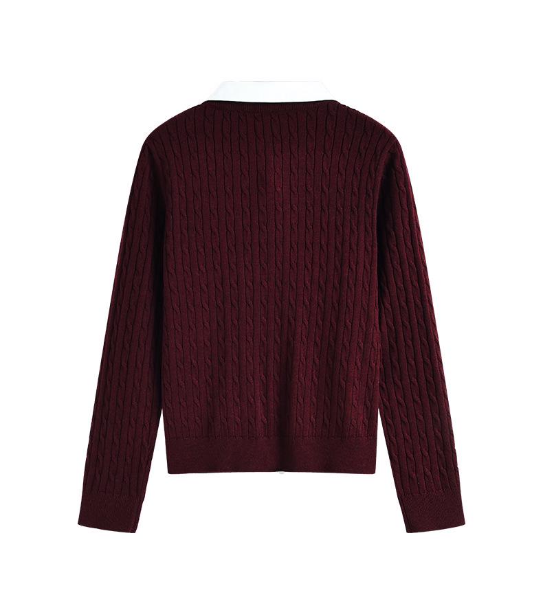 Elegant Two-Piece Look: Turn-Down Collar Long Sleeve Knitted Cardigan for Women - 2025 Autumn Collection Fashion Top