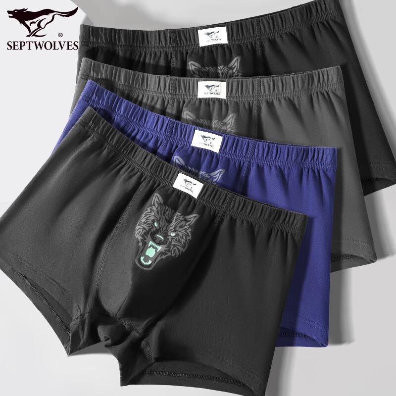 Seven Wolves Men's Pure Cotton Boxer Briefs 4-Pack