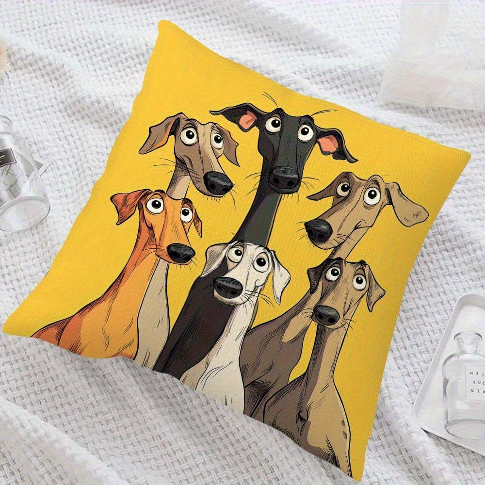 

Cute Cartoon Greyhound Dog Pillowcase Funny Animal Cushion Cover Yellow Background Pet Lover Decor for Living Room Bedroom 40cmx40cm